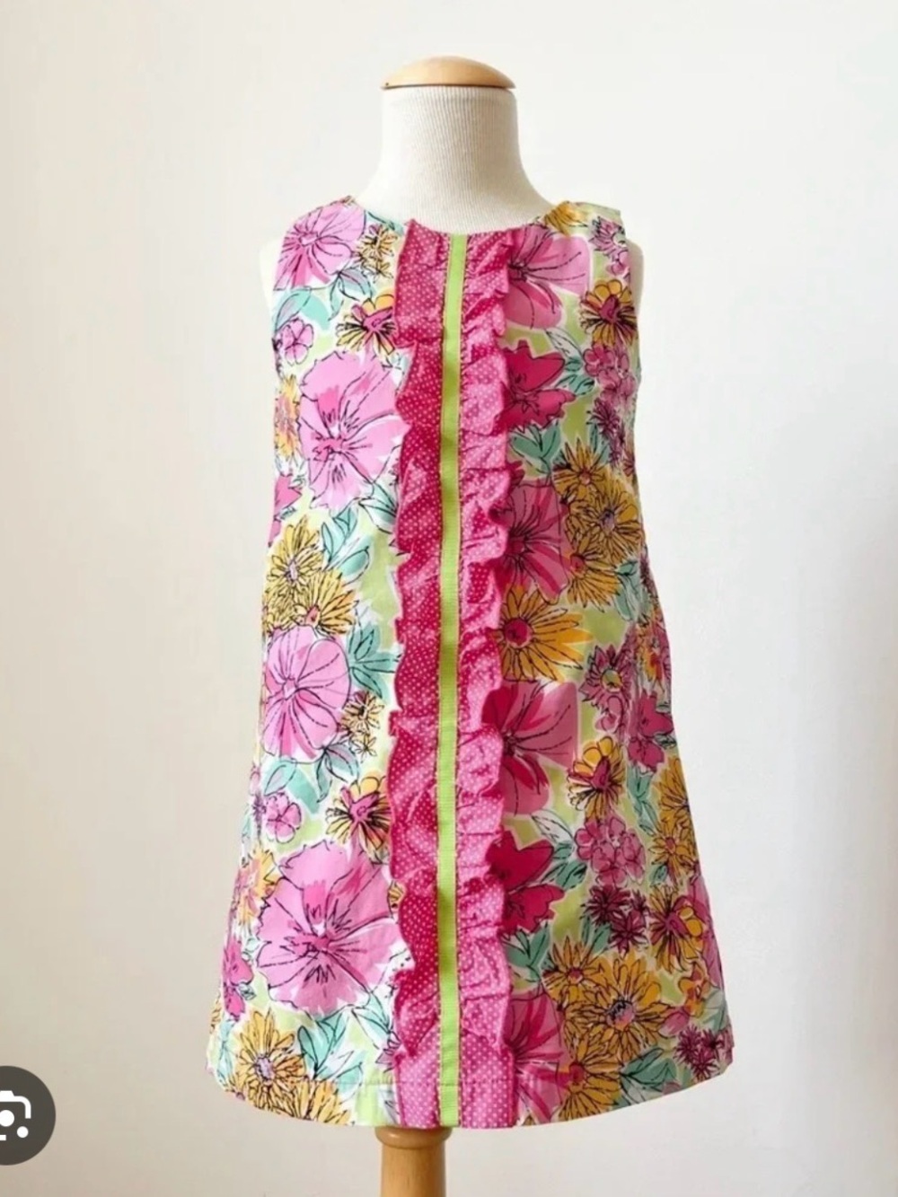 Polly flinders Pink Floral Ruffle A-Line shift Dress Euc size 5